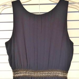 Navy floor length dress with embellished waist